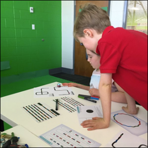 LCPS students learning to code Ozobots. (Source: Leslie Gibson, Twitter, 3/8/16)